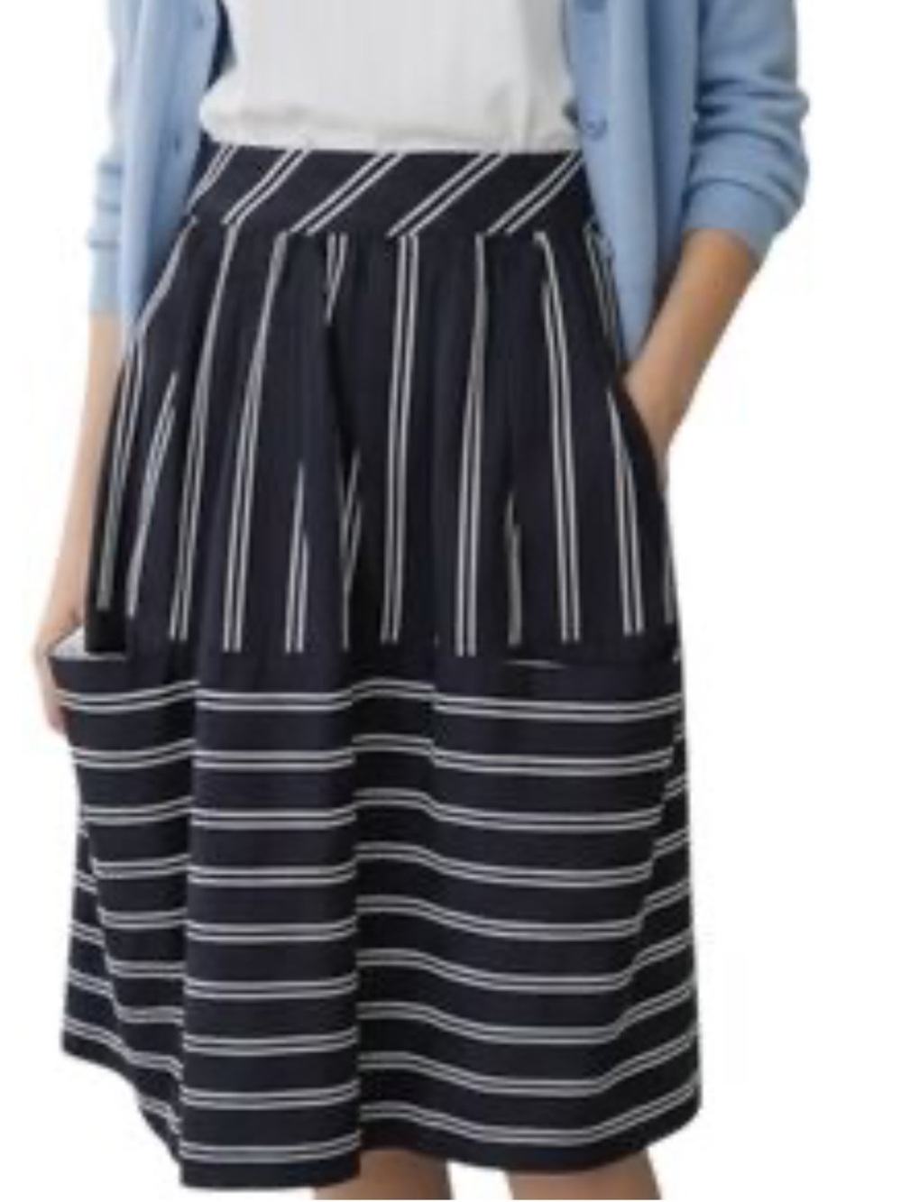 Maeve Anthropologie Navy White Striped Apron Skirt 8